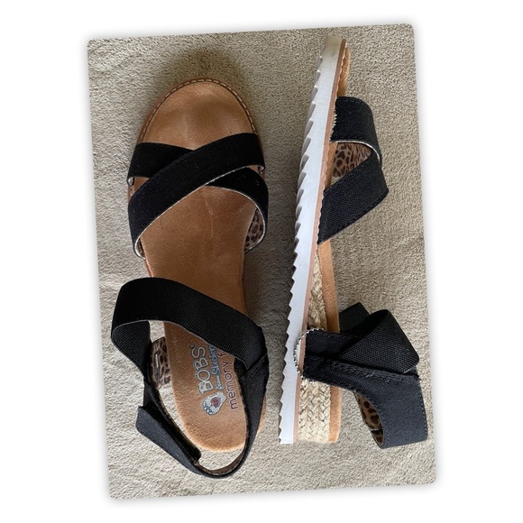 BOBS from Skechers Shoes - BOBS from Skechers Black Cross-Strap Memory Foam Sandals, size: 8